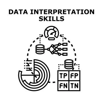 Data interpretation skills illustrating analysis and evaluation concept Stock Illustration