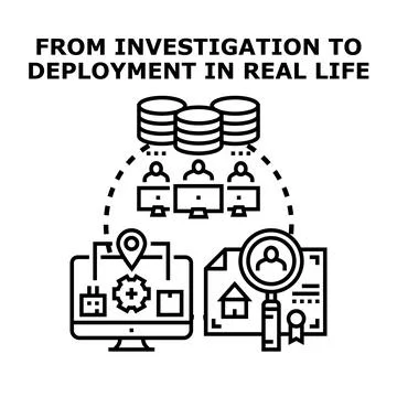 Data investigation and analysis leading to real life deployment Stock Illustration