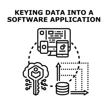 Data keying into software applications cloud security system Illustrazione stock