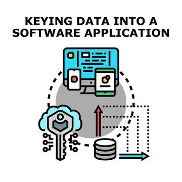 Data keying into software applications cloud security system Illustrazione stock