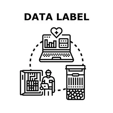Data labeling process for machine learning analysis Illustrazione stock