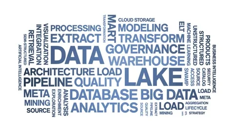 Data Lake animated word cloud,animation tag kinetic typography seamless loop. Stock Footage 308360916
