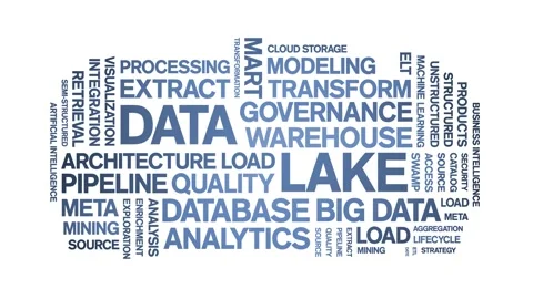 Data Lake animated word cloud,animation tag kinetic typography seamless loop. Stock Footage 308360919