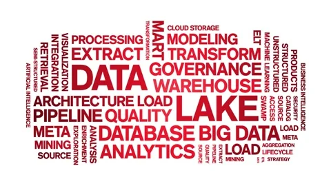 Data Lake animated word cloud,animation tag kinetic typography seamless loop. Stock Footage 308360925