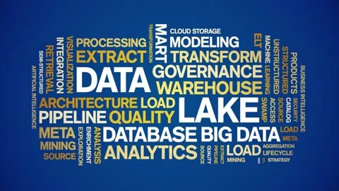Data Lake animated word cloud,animation tag kinetic typography seamless loop. Stock Footage 308362153
