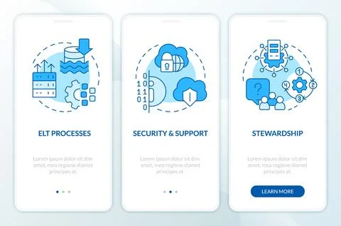 Data lake architecture components blue onboarding mobile app screen Stockillustratie