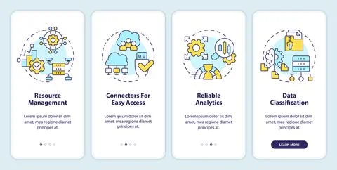 Data lake architecture onboarding mobile app screen Stock Illustration