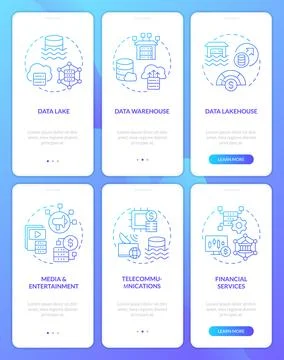 Data lake blue gradient mobile app screens 스톡 일러스트