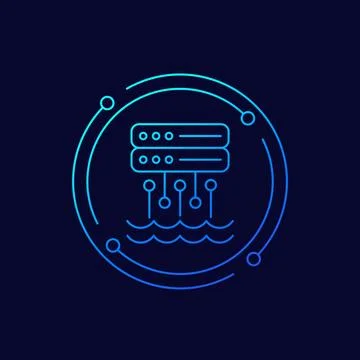 Data lake icon, storing raw data linear design 스톡 일러스트