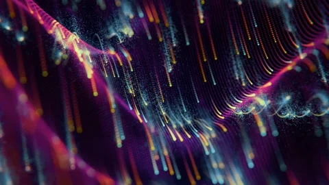 Data lake or big data. looped. Bright dots fly across the wavy grid, leaving Stock Footage 247838319