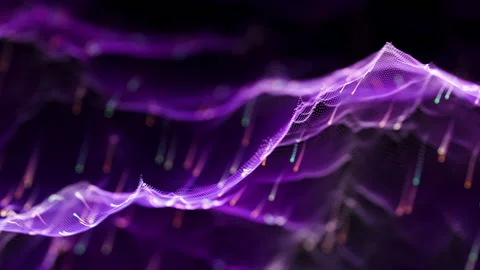 Data lake or ocean background. Looped. Dot terrain violet waves. Light trails Stock Footage 239470127