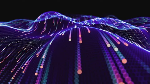 Data lake or ocean background. Looped. Dot terrain blue waves. Light trails. Big Stock Footage 239676620