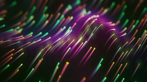Data lake or ocean background. Looped. Dot terrain violet waves. Light trails Stock Footage 241354691