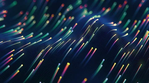 Data lake or ocean background. Looped. Dot terrain violet waves. Light trails Stock Footage 241611689