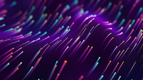 Data lake or ocean background. Looped. Dot terrain violet and purple waves Stock Footage 247839605