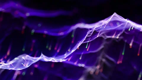 Data lake or ocean background. Looped. Dot terrain dark blue waves. Light trails Stock Footage 247962965