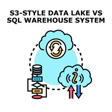 Data lake versus sql data warehouse system concept Stock Illustration