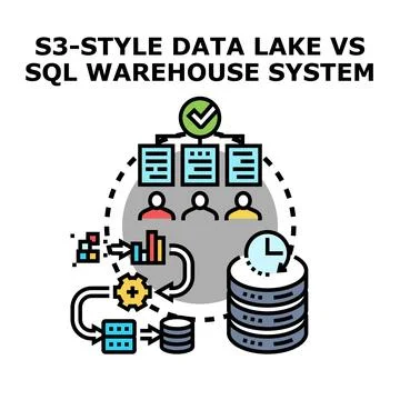 Data lake versus sql warehouse system architecture Stock Illustration