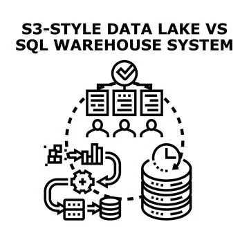 Data lake versus sql warehouse system architecture Stock Illustration
