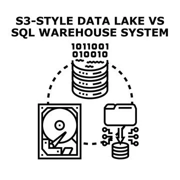 Data lake vs sql data warehouse system concept Stock Illustration