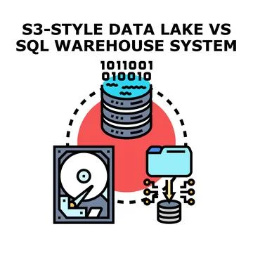 Data lake vs sql data warehouse system concept Stock Illustration