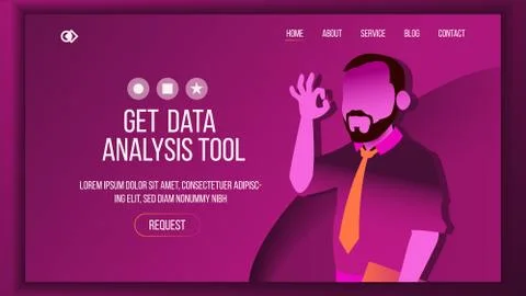 Data Landing Page Concept Vector. Man. Main Website Page Design. Digital Office Illustrazione stock