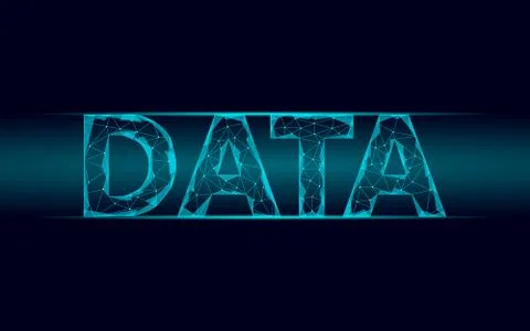 Data lettering 3D glowing geometric inscription. Digital computing online Stock Illustration