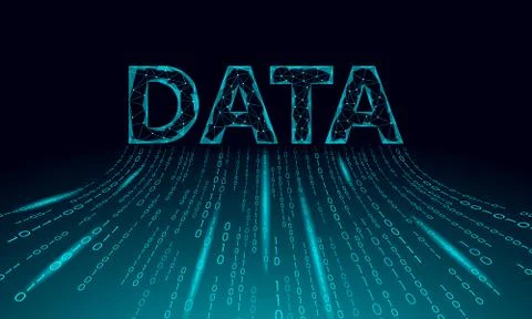 Data lettering 3D glowing geometric inscription. Digital computing online Stock Illustration