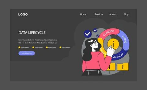 Data lifecycle. Professional tracing stages from creation to archival. 스톡 일러스트