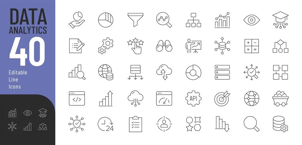 Data Line Editable Icons set. 库存插图