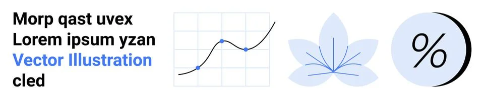 Data Line Graph, Floral Design, and Percentage Symbol for Diverse Application Illustrazione stock