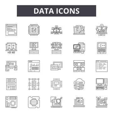 Data line icons, signs, vector set, linear concept, outline illustration Stockillustratie