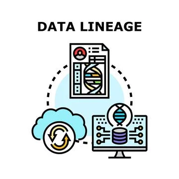 Data lineage concept illustrating information flow tracking Stock Illustration