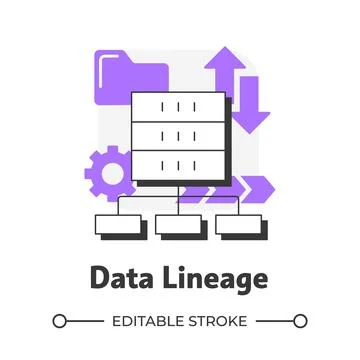 Data lineage flat outline concept icon Illustrazione stock