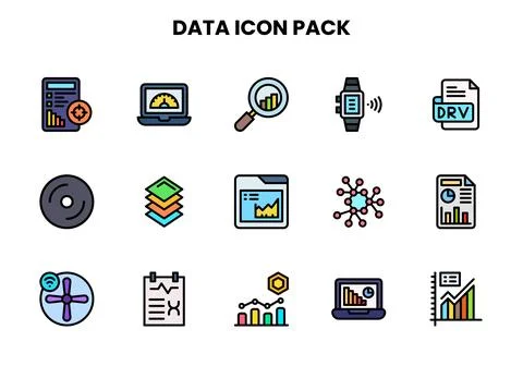 Data Lineal Color Bundle Icons Pack Stock Illustration