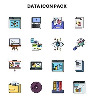 Data Lineal Color Set Icons Pack 스톡 일러스트