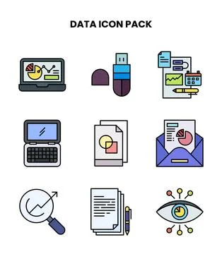 Data Lineal Color Vector Icons Pack Stock Illustration