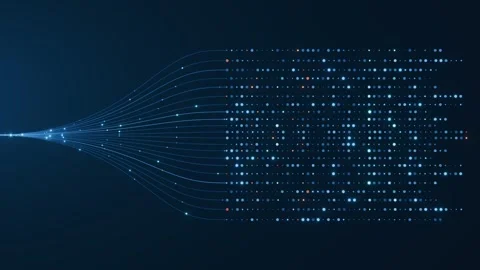 Data Lines Expanding Into Dot Matrix Neural Network Blue Background AI Stock Footage 336210962