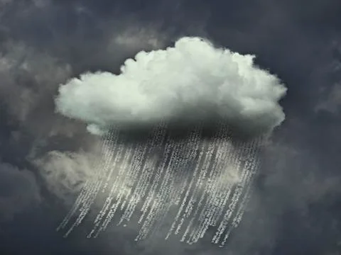 Data lines raining from storm cloud Stock Photos