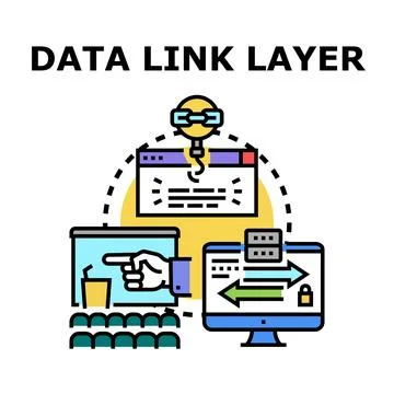 Data link layer networking connecting digital devices 库存插图