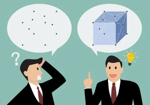 Data is linked and transformed from point to cubic Stock Illustration