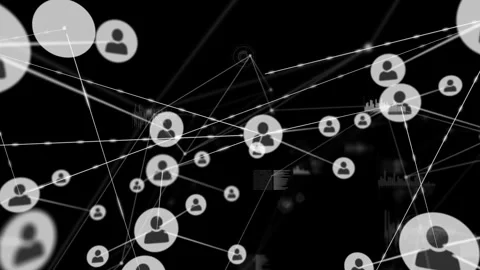 On data load avatar icons emerging and linking with lines, forming technology Stock Footage 333317767