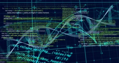 On data load DNA helix pulsing and shifting while code streams scroll, showing Stock Footage 321100331