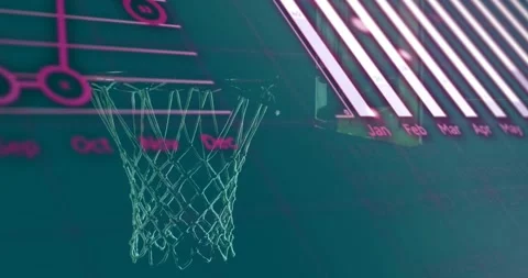 On data load hoop steady while magenta charts gliding rotating pie slice passing Stock Footage 320585279