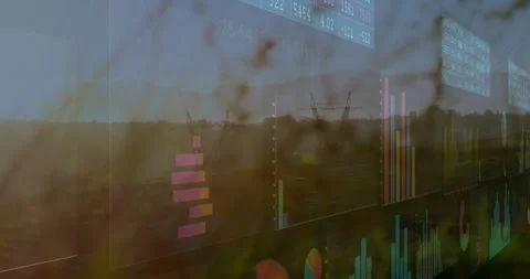 Data load starting charts overlaying rural field, shifting right, changing Stock Footage 329899031