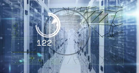 Data loading and processing, with globe and network over computer server room Stock Footage 329421814