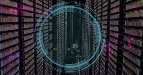 Data loading and processing over computer server room Stock Footage 239434299