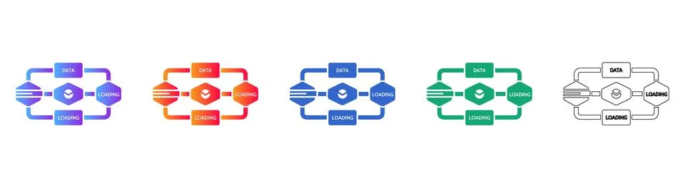 Data Loading and Processing Workflow Icons Stock Illustration