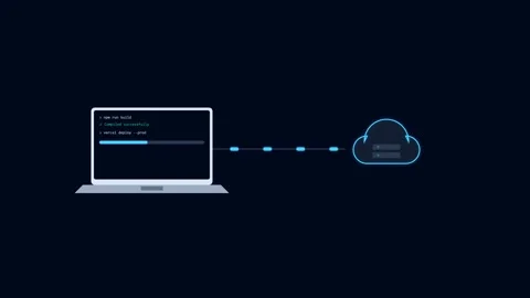 Data loading animation between laptop and cloud server Stock Footage 346713017