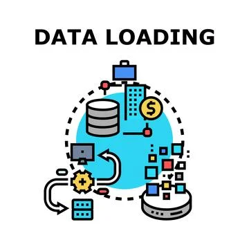 Data loading concept system transferring digital information Illustrazione stock